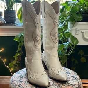 Beige Leather Cowgirl Boots